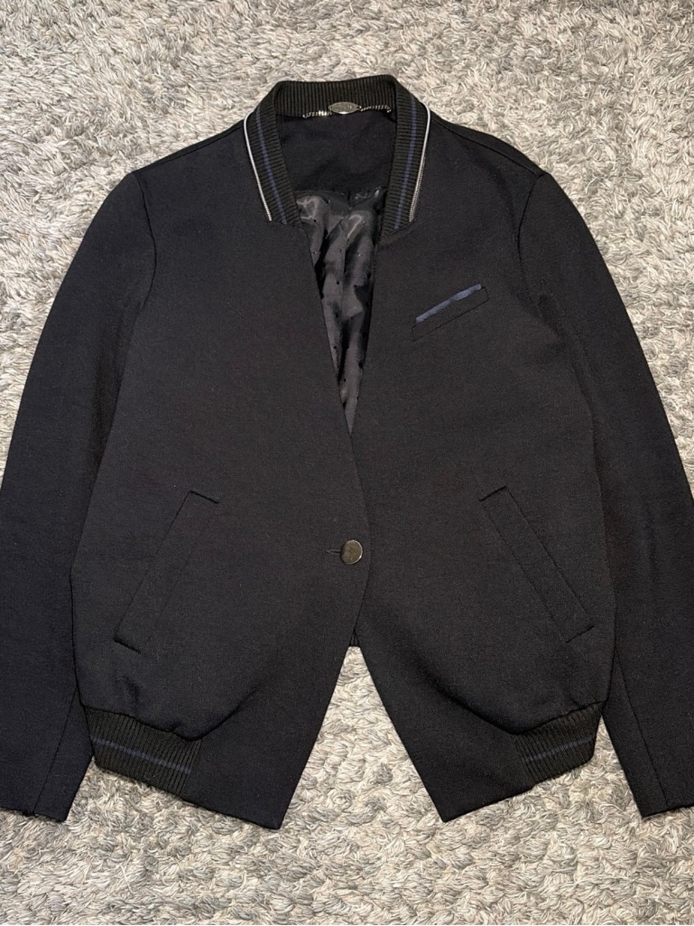 Black Bomber Jacket with Contrast Trim
